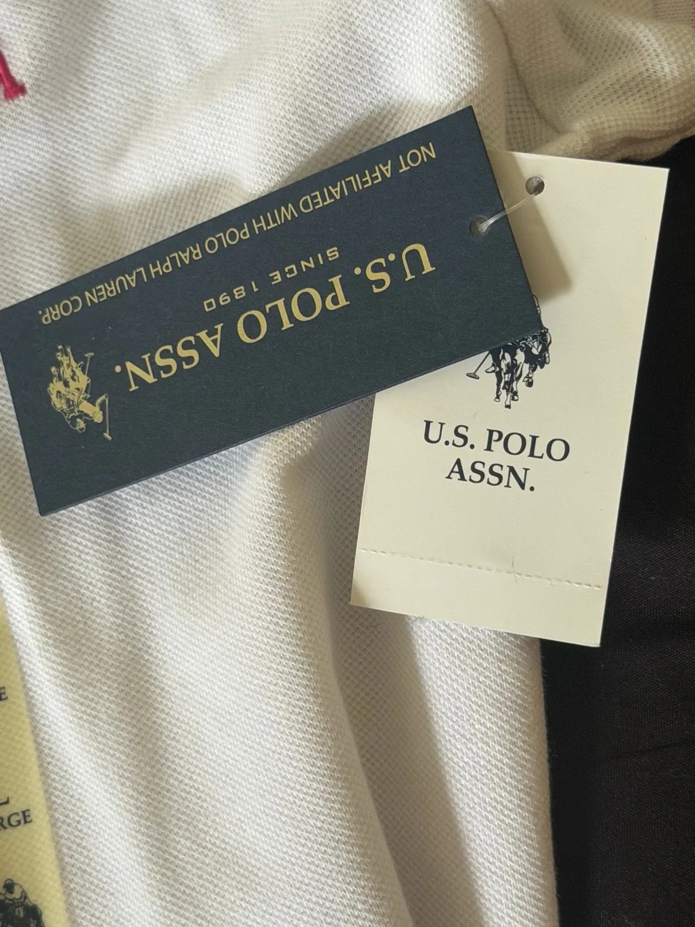 U.S. Polo Assn. White Polo with Pink Trim and Blue Sleeve Number